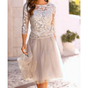 A-Line Mother of the Bride Dress Elegant See Through Jewel Neck Knee Length Chiffon Lace 3/4 Length Sleeve with Lace Ruching 2021 miniinthebox