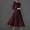 A-Line Mother of the Bride Dress Elegant Sparkle Shine Jewel Neck Knee Length Sequined Long Sleeve with Pleats Sequin 2020