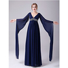 A-Line Mother of the Bride Dress Elegant Sweet V Neck Floor Length Chiffon Long Sleeve with Beading 2020