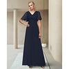A-Line Mother of the Bride Dress Elegant V Neck Ankle Length Chiffon Half Sleeve with Ruching 2020