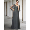 A-Line Mother of the Bride Dress Elegant V Neck Floor Length Chiffon Lace Half Sleeve with Sash / Ribbon Appliques 2020