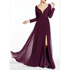 A-Line Mother of the Bride Dress Elegant V Neck Knee Length Chiffon Long Sleeve with Pleats Split Front 2020