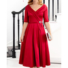 A-Line Mother of the Bride Dress Elegant V Neck Knee Length Satin Short Sleeve with Pleats 2020