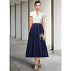 A-Line Mother of the Bride Dress Elegant V Neck Tea Length Stretch Fabric Short Sleeve with Sash / Ribbon Pleats Sequin 2020