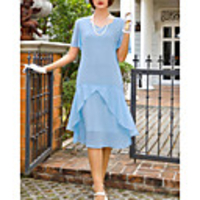 A-Line Mother of the Bride Dress Elegant Vintage Jewel Neck Ankle Length Chiffon Short Sleeve with Ruffles 2020