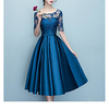 A-Line Mother of the Bride Dress Elegant Vintage Jewel Neck Tea Length Lace Satin Half Sleeve with Bow(s) Pleats 2020