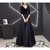 A-Line Mother of the Bride Dress Elegant Vintage V Neck Floor Length Satin Velvet Half Sleeve with Sash / Ribbon Bow(s) Pleats 2020