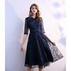 A-Line Mother of the Bride Dress Elegant Vintage V Neck Knee Length Lace Half Sleeve with Bow(s) Pleats 2020