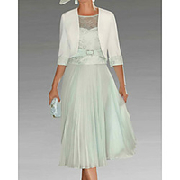 A-Line Mother of the Bride Dress Plus Size Elegant Jewel Neck Tea Length Chiffon Lace 3/4 Length Sleeve with Lace 2021 miniinthebox