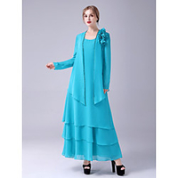 A-Line Mother of the Bride Dress Plus Size Elegant Scoop Neck Ankle Length Chiffon Sleeveless with Beading Tier 2020