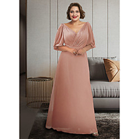 A-Line Mother of the Bride Dress Plus Size Elegant V Neck Ankle Length Chiffon Half Sleeve with Ruching 2020