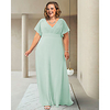 A-Line Mother of the Bride Dress Plus Size Elegant V Neck Floor Length Chiffon Short Sleeve with Sash / Ribbon Ruching 2020