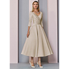 A-Line Mother of the Bride Dress Plus Size Elegant Vintage V Neck Tea Length Satin 3/4 Length Sleeve with Pleats 2021 miniinthebox