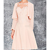 A-Line Mother of the Bride Dress Wrap Included Jewel Neck Knee Length Chiffon Lace Long Sleeve with Appliques Ruching 2020 Mother of the groom dresses