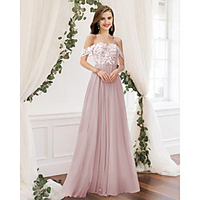 A-Line Off Shoulder Floor Length Chiffon / Lace Bridesmaid Dress with Pleats / Appliques miniinthebox