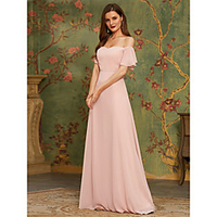 A-Line Off Shoulder Floor Length Chiffon Bridesmaid Dress with Ruffles miniinthebox