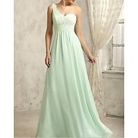 A-Line One Shoulder Floor Length Chiffon Bridesmaid Dress with Pleats
