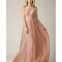A-Line One Shoulder Floor Length Tulle Bridesmaid Dress with