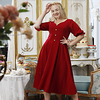 A-Line Plus Size Elegant Party Wear Cocktail Party Dress V Neck Half Sleeve Tea Length Stretch Fabric with Buttons 2021 miniinthebox