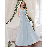 A-Line Scoop Neck Floor Length Chiffon Bridesmaid Dress with Pleats / Appliques miniinthebox