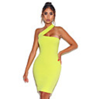 A-Line Sexy bodycon Party Wear Cocktail Party Dress One Shoulder Sleeveless Knee Length Spandex with Sleek 2020
