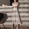 A-Line Sexy Sparkle Homecoming Cocktail Party Dress Off Shoulder Short Sleeve Tea Length Sequined with Sequin 2020