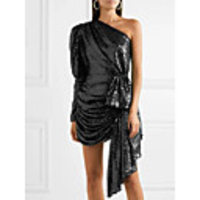 A-Line Sexy Sparkle Party Wear Cocktail Party Dress One Shoulder Long Sleeve Short / Mini Spandex with Ruched Sequin 2020