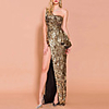 A-Line Sexy Sparkle Party Wear Formal Evening Dress One Shoulder Sleeveless Floor Length Spandex with Sequin Split 2020