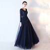 A-Line Sheath / Column Mother of the Bride Dress Elegant Scoop Neck Floor Length Lace Tulle Long Sleeve with Pleats Appliques 2020