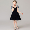 A-Line Short / Mini Holiday / Homecoming Flower Girl Dresses - Velvet Short Sleeve V Neck / Spaghetti Strap with Solid / Splicing
