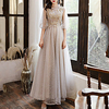 A-Line Sparkle Elegant Engagement Formal Evening Dress High Neck Half Sleeve Ankle Length Tulle with Sequin Appliques 2021 miniinthebox