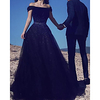 A-Line Sparkle Elegant Engagement Formal Evening Dress Off Shoulder Sleeveless Floor Length Tulle with Pleats 2020