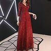 A-Line Sparkle Elegant Engagement Formal Evening Dress V Neck 3/4 Length Sleeve Floor Length Lace Sequined with Sequin 2021 miniinthebox