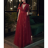 A-Line Sparkle Elegant Party Wear Prom Dress High Neck Short Sleeve Floor Length Tulle with Bow(s) Sequin Tier 2020
