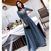 A-Line Sparkle Elegant Prom Formal Evening Dress Illusion Neck Half Sleeve Floor Length Sequined with Pleats Crystals 2020