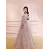 A-Line Sparkle Elegant Prom Formal Evening Dress Off Shoulder Short Sleeve Floor Length Tulle with Sequin Ruffles Tier 2020
