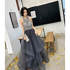 A-Line Sparkle Floral Engagement Formal Evening Dress Halter Neck Sleeveless Floor Length Tulle with Crystals Tier Appliques 2020