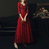 A-Line Sparkle Floral Engagement Formal Evening Dress V Neck 3/4 Length Sleeve Ankle Length Tulle with Sequin Appliques 2020