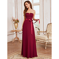 A-Line Strapless Floor Length Chiffon Bridesmaid Dress with Sash / Ribbon miniinthebox