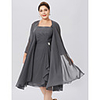A-Line Straps Knee Length Chiffon Sleeveless Elegant / Plus Size Mother of the Bride Dress with Criss Cross / Pleats Mother