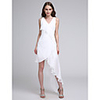 A-Line V Neck Asymmetrical Chiffon Bridesmaid Dress with Pleats