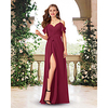 A-Line V Neck Floor Length Chiffon Bridesmaid Dress with Pleats / Split Front miniinthebox
