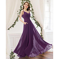 A-Line V Neck Floor Length Chiffon Bridesmaid Dress with Pleats miniinthebox