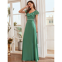 A-Line V Neck Floor Length Chiffon Bridesmaid Dress with Ruffles miniinthebox