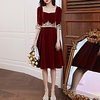 A-Line Vintage Floral Party Wear Cocktail Party Dress Sweetheart Neckline Half Sleeve Knee Length Velvet with Embroidery Appliques 2021 miniinthebox