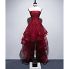 A-Line Vintage Floral Wedding Guest Prom Dress Strapless Sleeveless Asymmetrical Tulle with Tier Appliques 2020