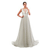 A-Line Vintage Sparkle Prom Formal Evening Dress Illusion Neck Sleeveless Court Train Sequined with Sequin 2020