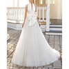 A-Line Wedding Dresses High Neck Floor Length Satin Tulle Sleeveless Country Simple with Bow(s) 2020