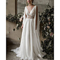 A-Line Wedding Dresses Jewel Neck Chapel Train Chiffon Sleeveless Beach with Pleats Lace Insert 2020
