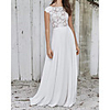 A-Line Wedding Dresses Jewel Neck Floor Length Chiffon Lace Sleeveless Beach Backless with Appliques 2020